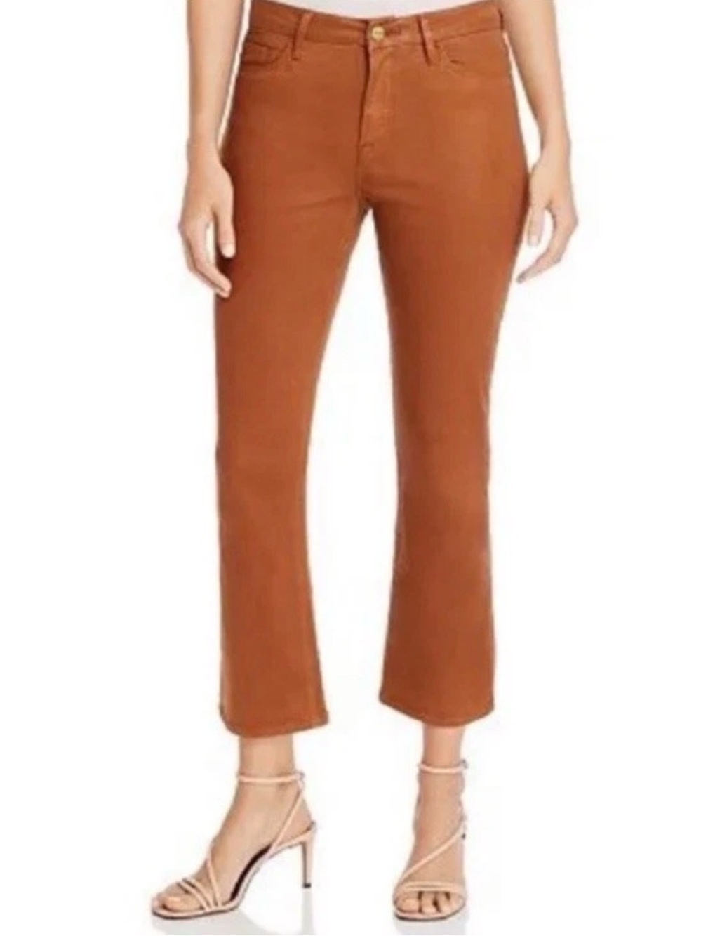 Frame Denim Le Crop Mini Boot Caramel Coated Crop Flare Pants Tan Brown Size 31